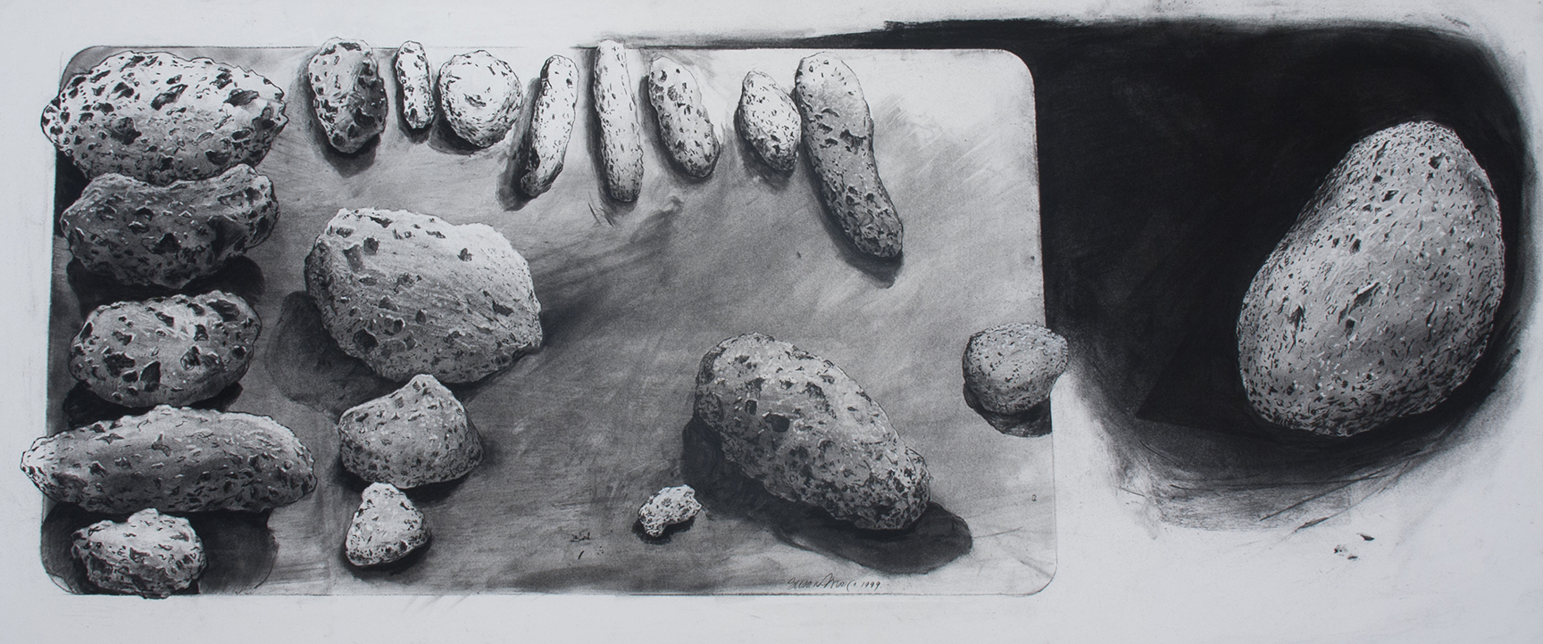   Untitled (Volcanic Rocks)   Charcoal, on paper  20" x 50" 