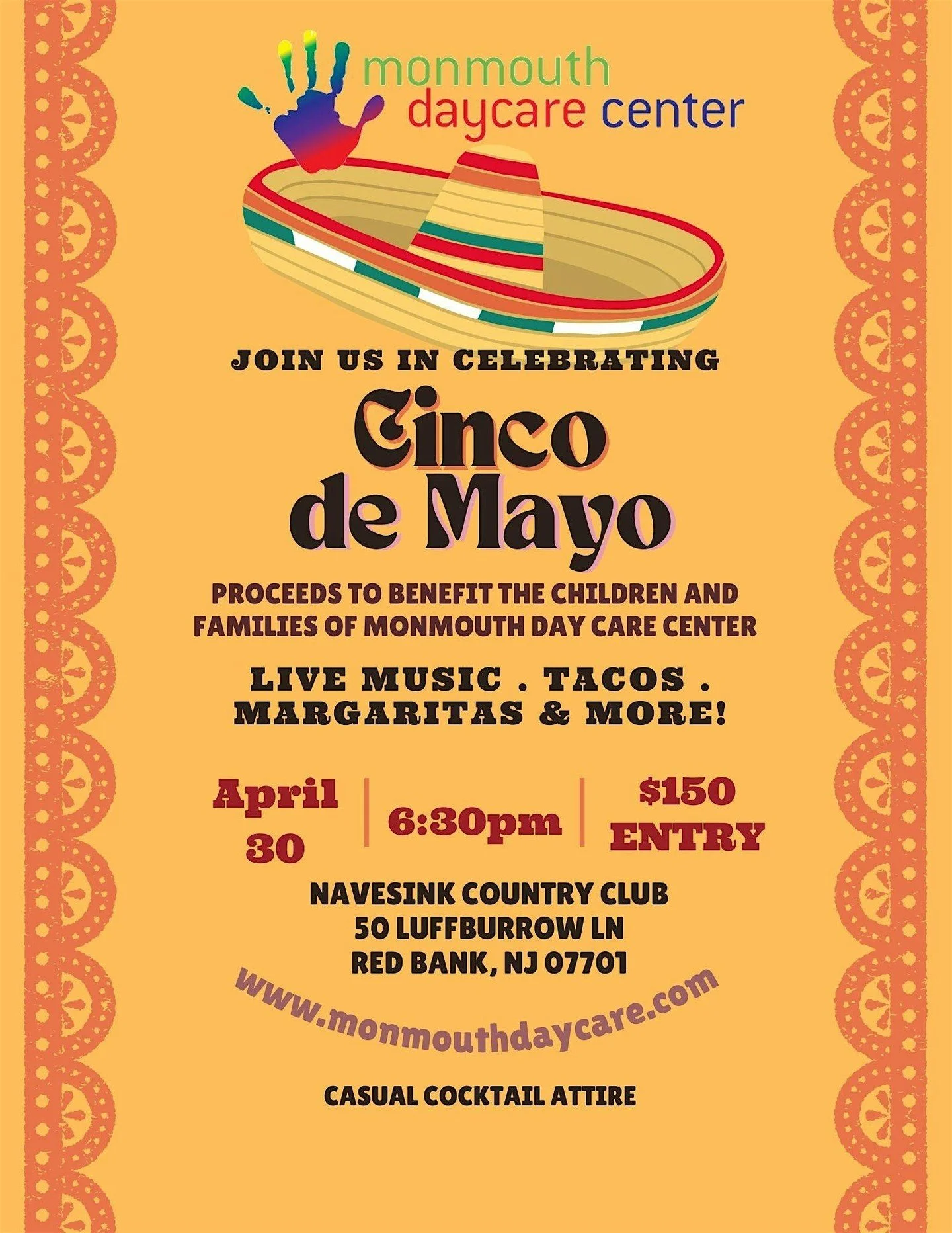 Join us Thursday, April 30th at 6:30 PM for our Cinco de Mayo Celebration.  Don&rsquo;t miss your chance to support the children and families of Monmouth Day Care Center. Link in bio for more details and to get tickets before they&rsquo;re gone! #Cin