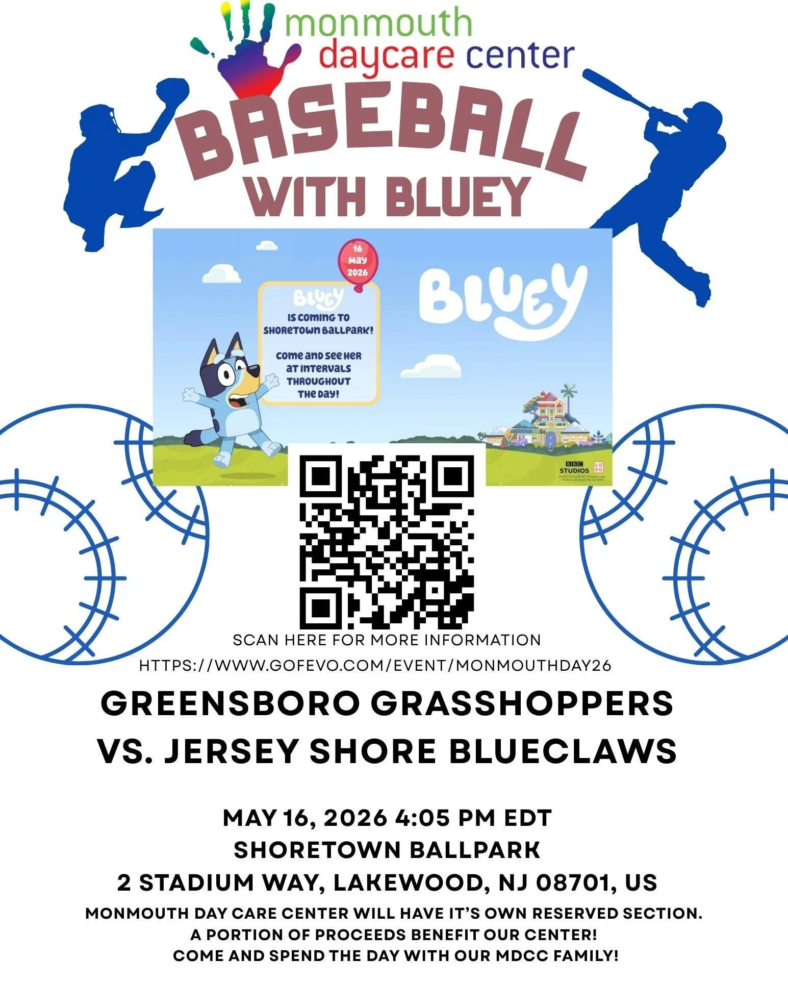 We have a fundraiser for the WHOLE FAMILY coming up! Grab your tickets for an awesome day with the Jersey Shore BlueClaws AND Bluey on May 16th.

MDCC will have its own reserved section for the day. Grab your tickets at a discounted rate AND a portio