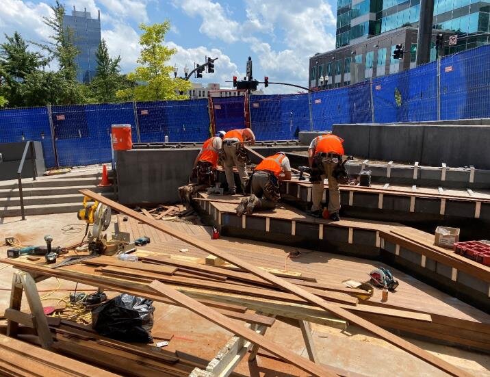  Crews installing the Camaru wood for the seating on the stairs  