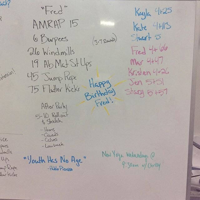 Today we honor this guy. Happy 75th birthday Fred. You inspired us everyday. #ageisjustanumber #foreveryoung #fitforlife #fitfamily #birthdaywod #75yearsyoung #crossfit #sewardalaska #❤️ #💪🏼 Fred screen print by Abby 😍