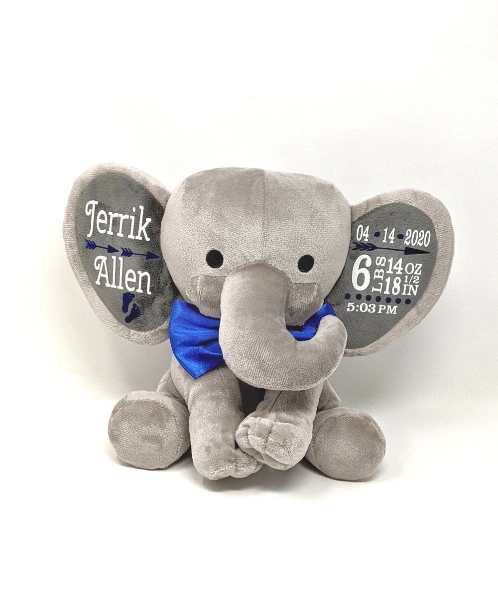 Personalized Baby Boy Grey Elephant Birth Announcement Keepsake — Just  Right DeeSigns