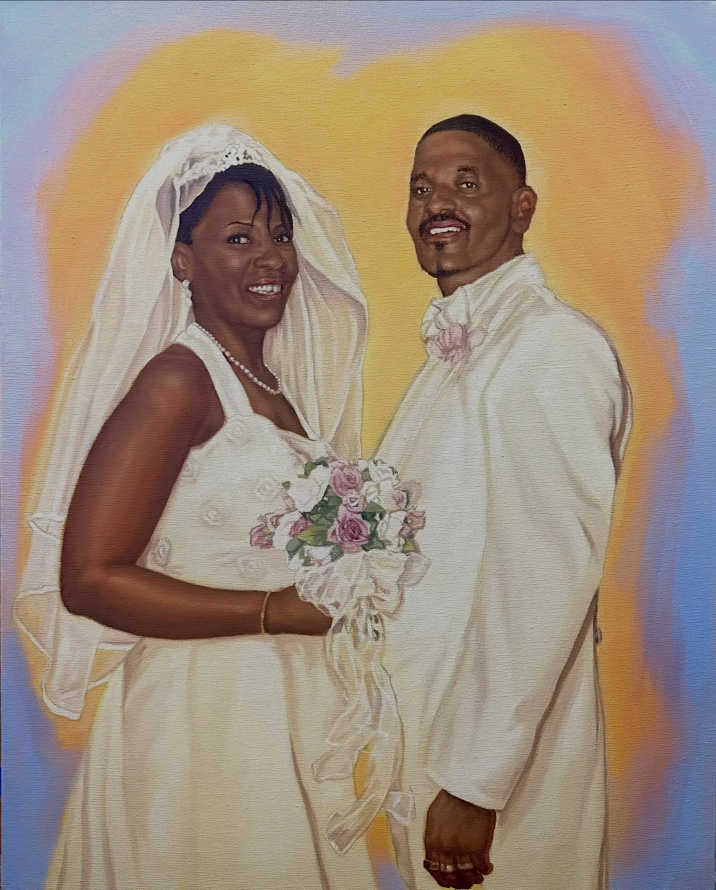 Recent portrait commission of a joyous moment preceding a long and happy life together! 

#oilpainting #portrait #artcommission #art