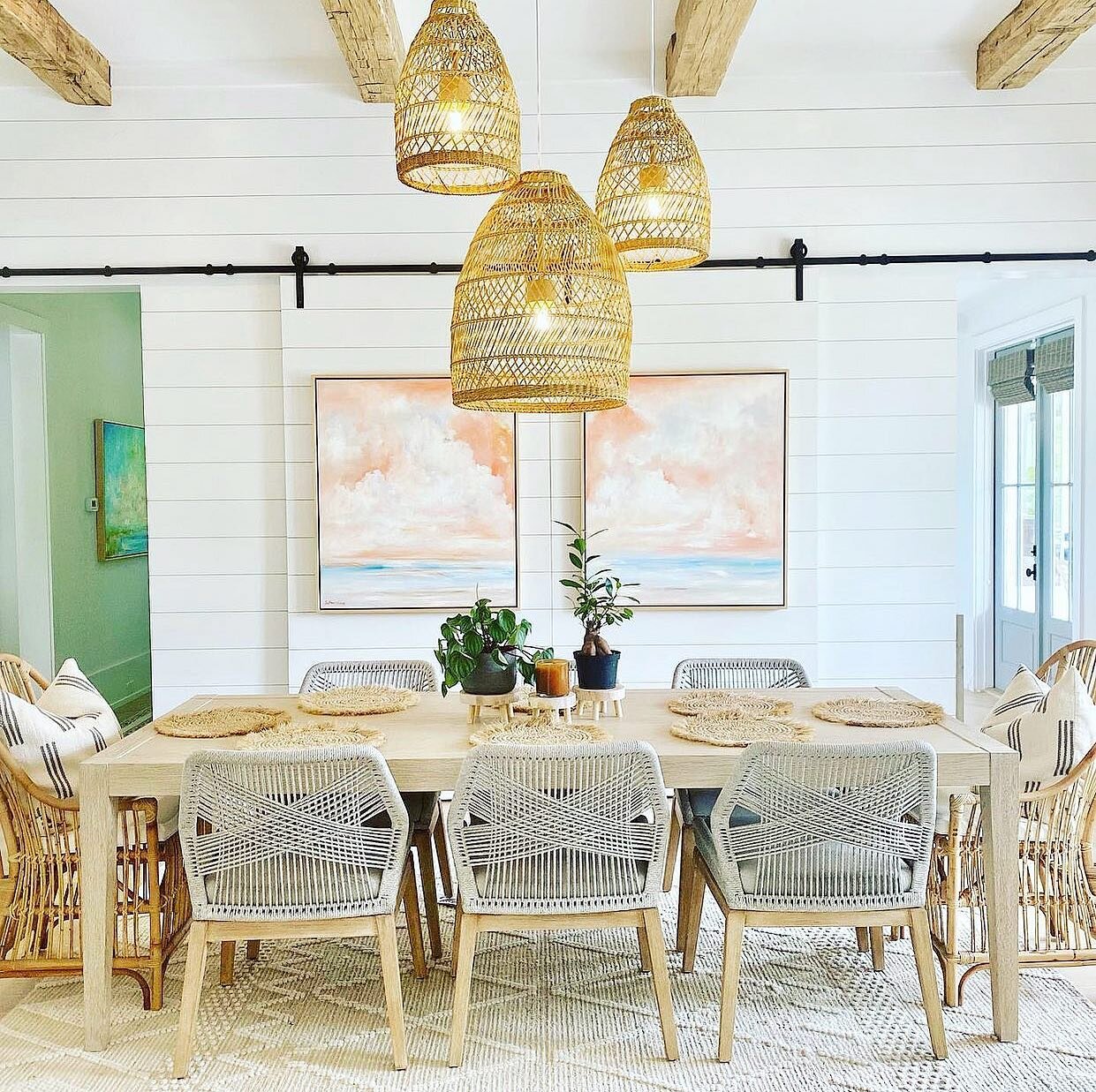 Check out our latest renovation by our owner and his wife! How stunning and perfect is this cute coastal chic dining room?!
.
Renovation by @novella.homes 
Painting: @daniellecathercohenart 
.
#novellahomes #custom #luxury #renovation #realestate #cu