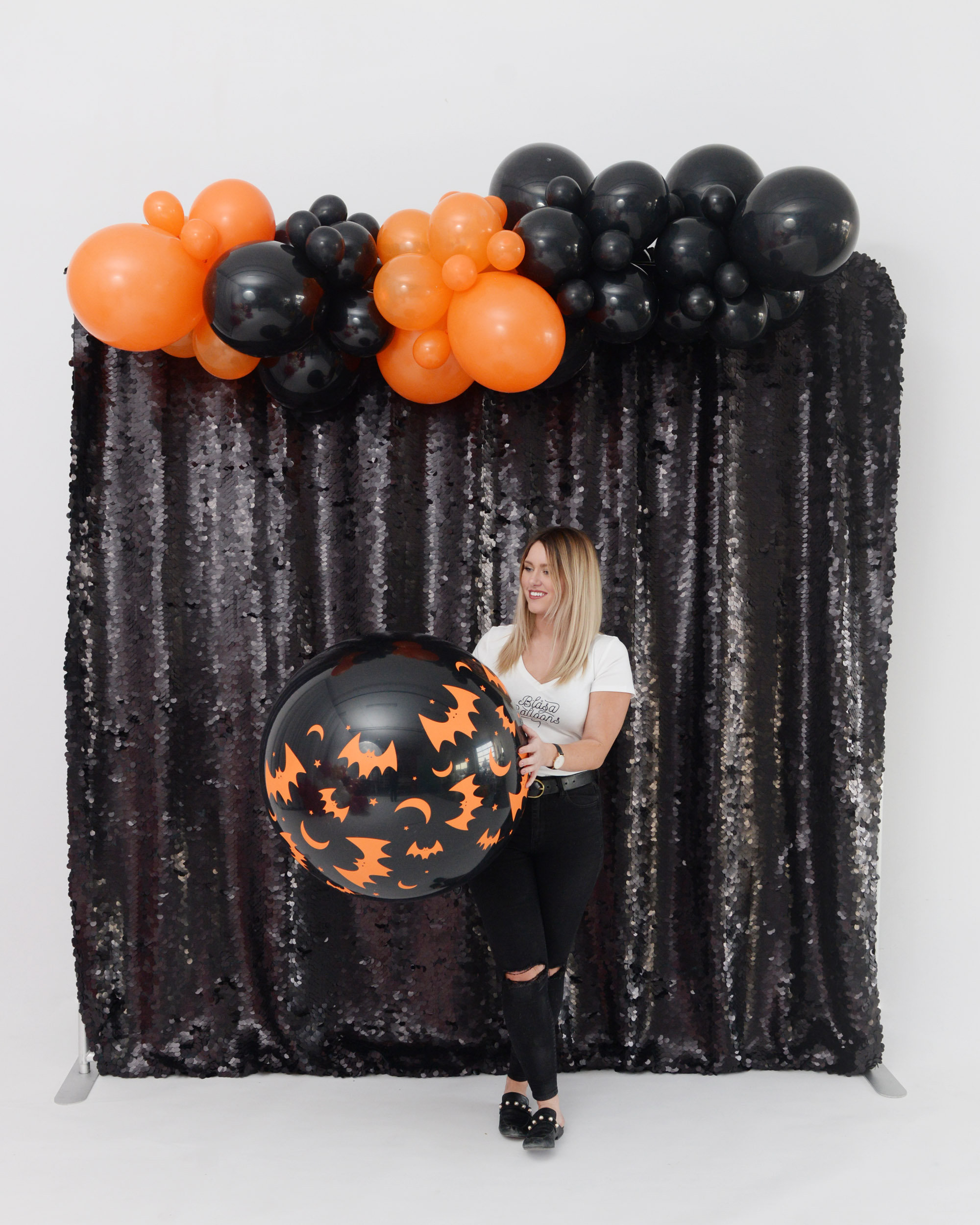 Girl With Black Halloween Jumbo Balloon