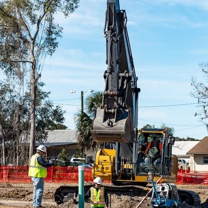 Excavator working on residential site