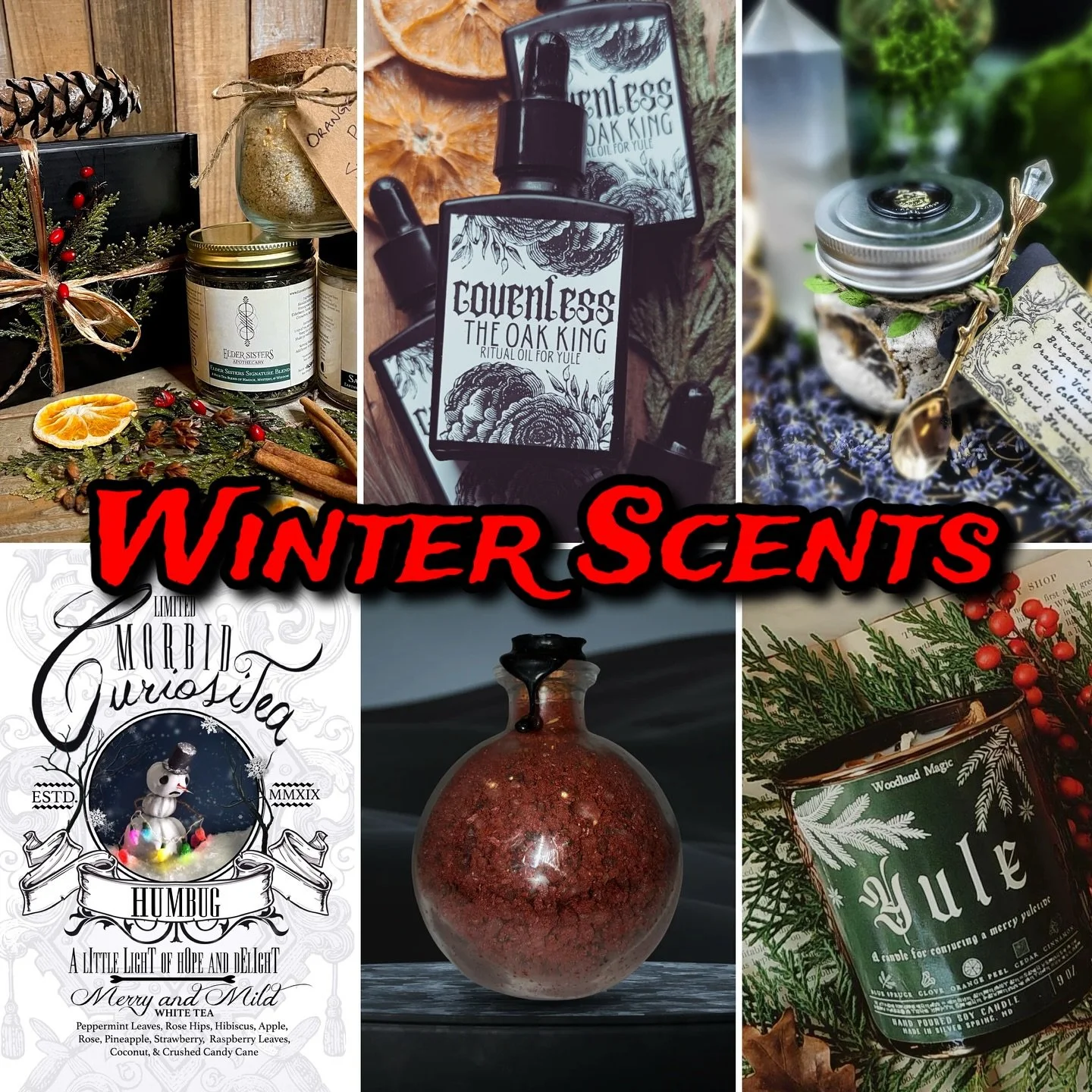 🕯️ 🧼 Scents of the season 🫖 🌲 

@eldersistersapothecary 
@covenless_ 
@adroit_spirit 
@morbidcuriositea 
@leaflessashes 
@awoodlandmagic 

#darksome #darksomecraftmkt #blacksheep