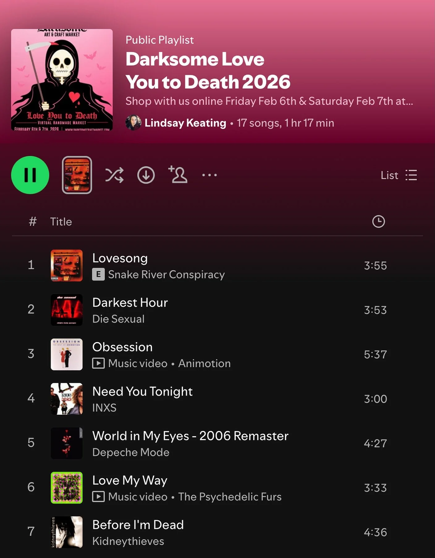 Check out our 🥀 𝔏𝔬𝔳𝔢 𝔜𝔬𝔲 𝔱𝔬 𝔇𝔢𝔞𝔱𝔥 🥀 event playlist on Spotify 🎧 

Click the link in our bio to listen!

#darksome #darksomecraftmkt #spookytunes #darkart #darkartist