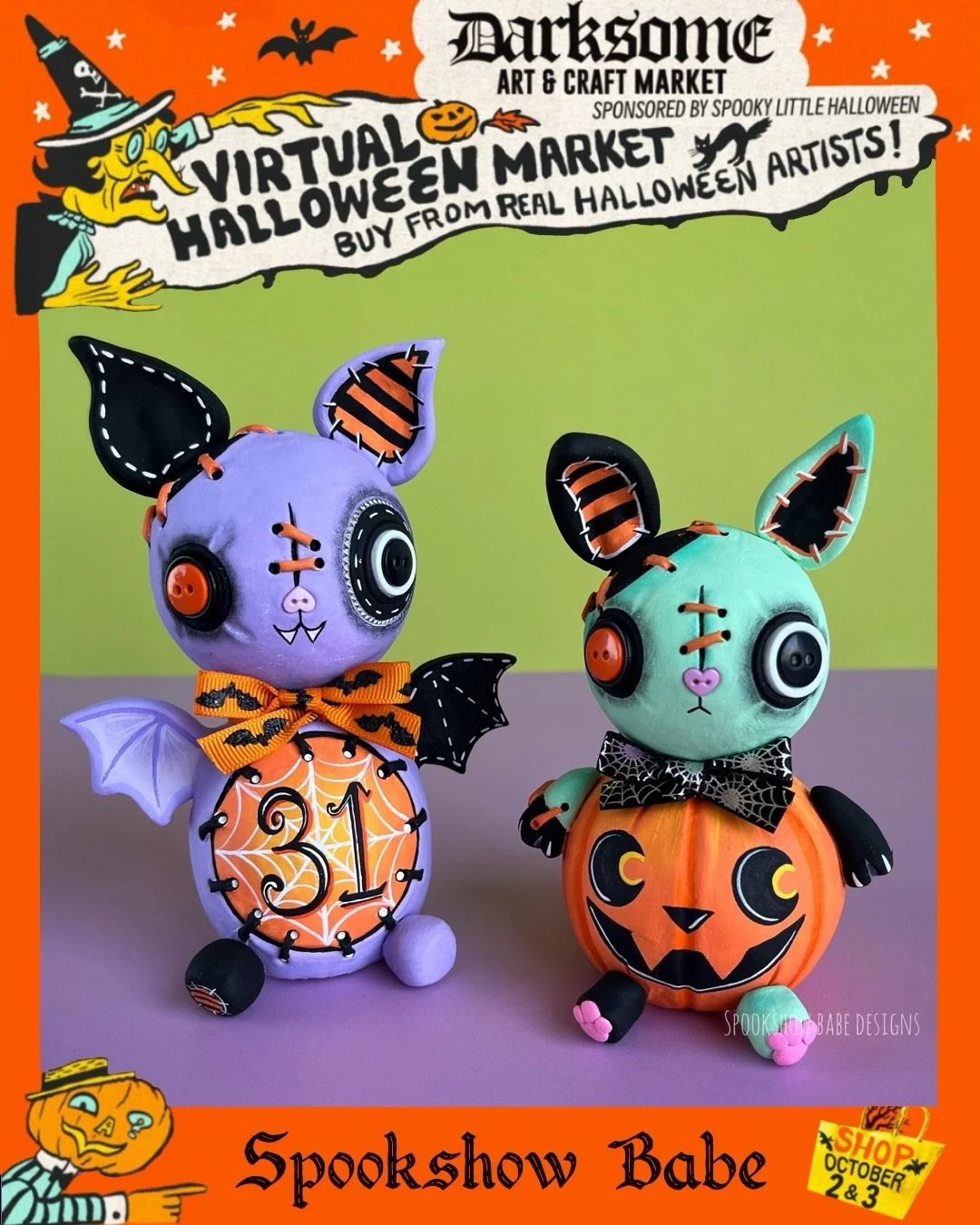 ᐯIᖇTᑌᗩᒪ ᕼᗩᒪᒪOᗯEEᑎ ᗩᖇT ᗰᗩᖇKET 🎃 Artist Announcement 🎙️ @sp00kshowbabe 

Artist Crystal Cox at Spookshow Babe Designs has been conjuring creepy cute, hand crafted home decor and gifts since 2017. Her signature art style is inspired by Halloween nosta