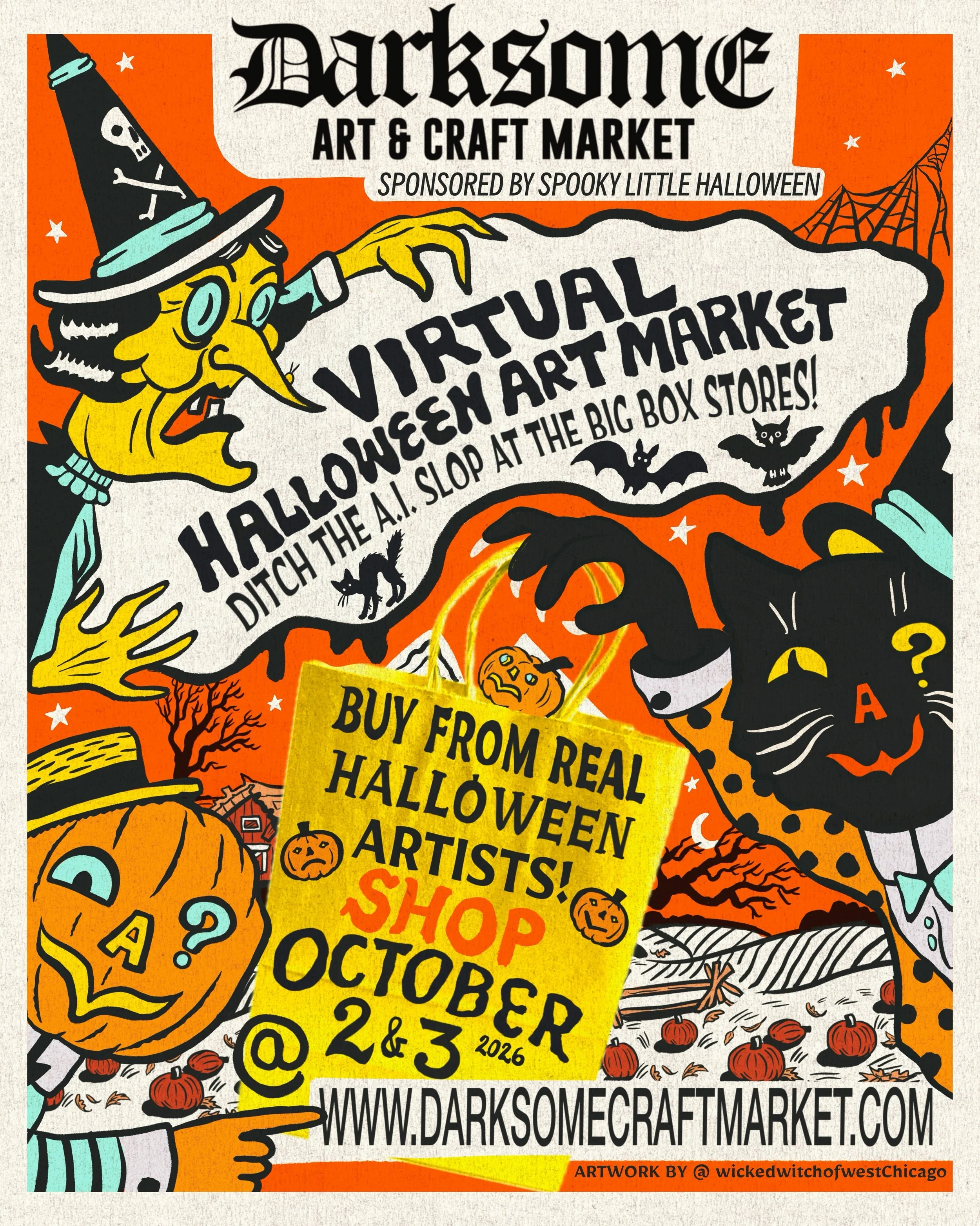 Starting Friday! Shop with this stellar batch of Halloween weirdies at our first ever 🎃 ᐯIᖇTᑌᗩᒪ ᕼᗩᒪᒪOᗯEEᑎ ᗩᖇT ᗰᗩᖇKET 🎃 Website will go live Friday morning around 8am ET!

Incredible flyer by @wickedwitchofwestchicago 

This event is sponsored by @s