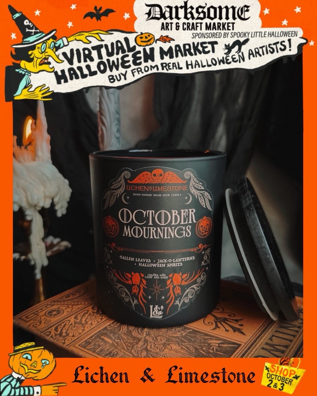 ᐯIᖇTᑌᗩᒪ ᕼᗩᒪᒪOᗯEEᑎ ᗩᖇT ᗰᗩᖇKET 🎃 Artist Announcement 🎙️ @lichen_and_limestone 

Gretchen, the Wax Maiden of Lichen &amp; Limestone, weaves enchantment from her candle studio in PA, handcrafting scented treasures that spark stories of whimsical realms