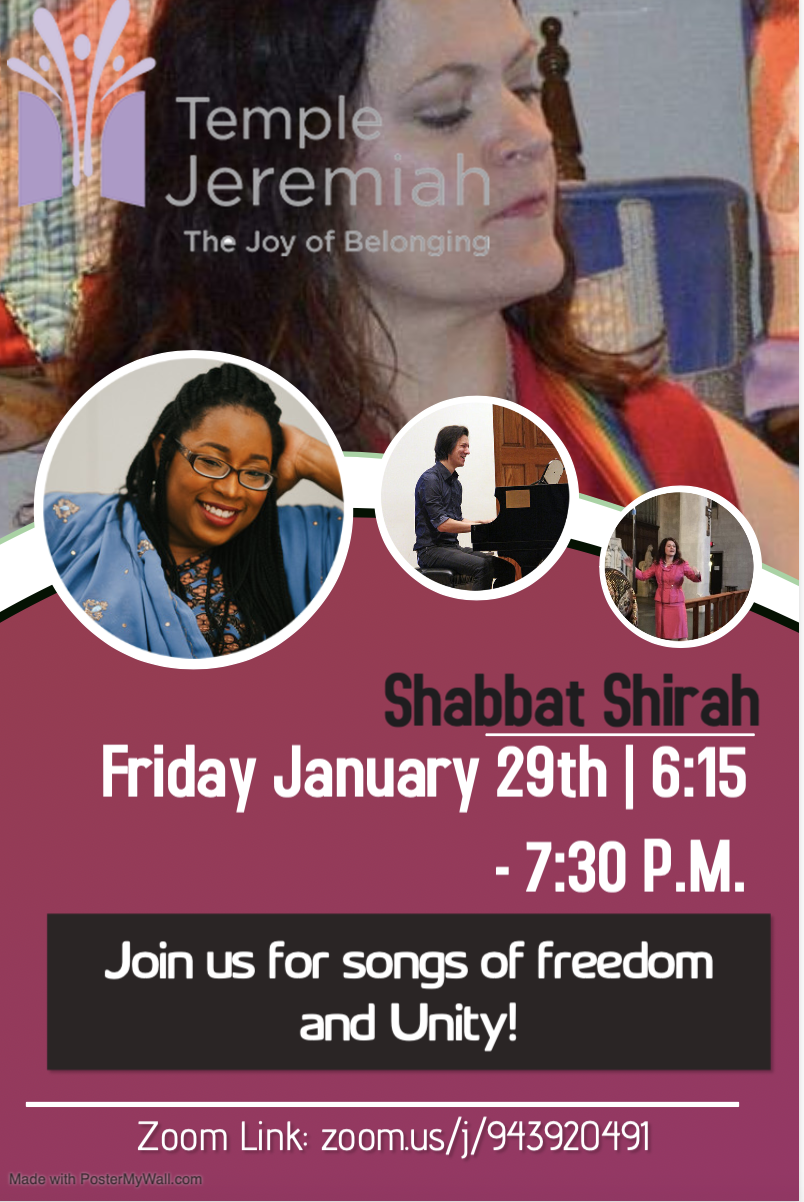 Shabbat Shirah and Temple Jeremiah ( Zoom)
