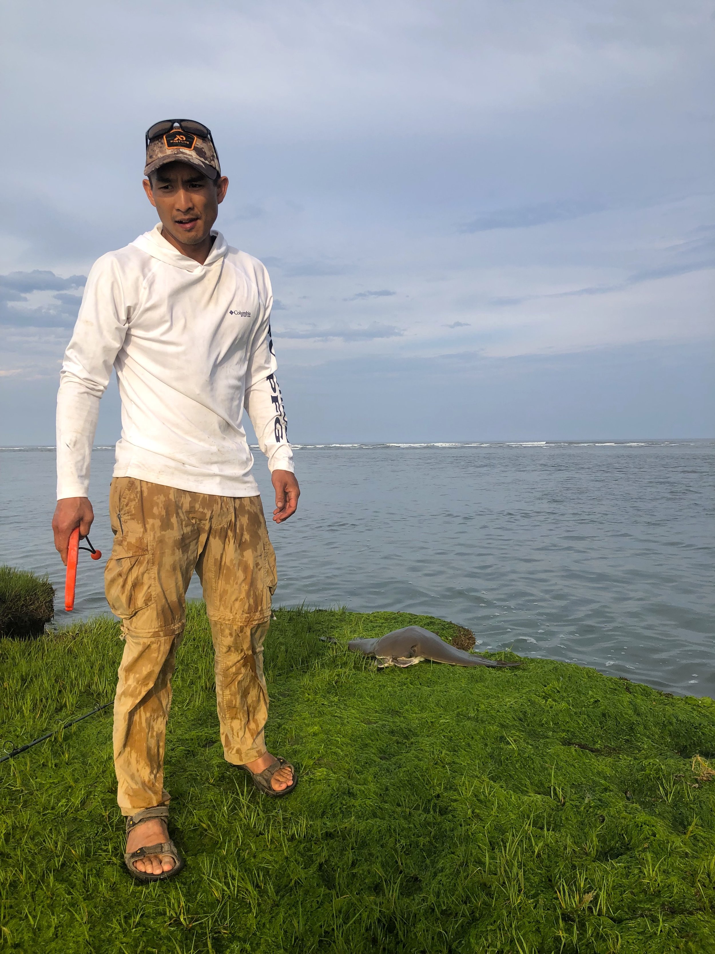 Wade with a ray he caught and released while drum fishing