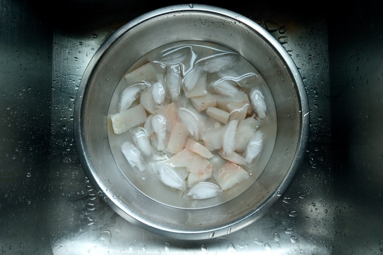  Soak fillets in ice bath until oils are no longer released 