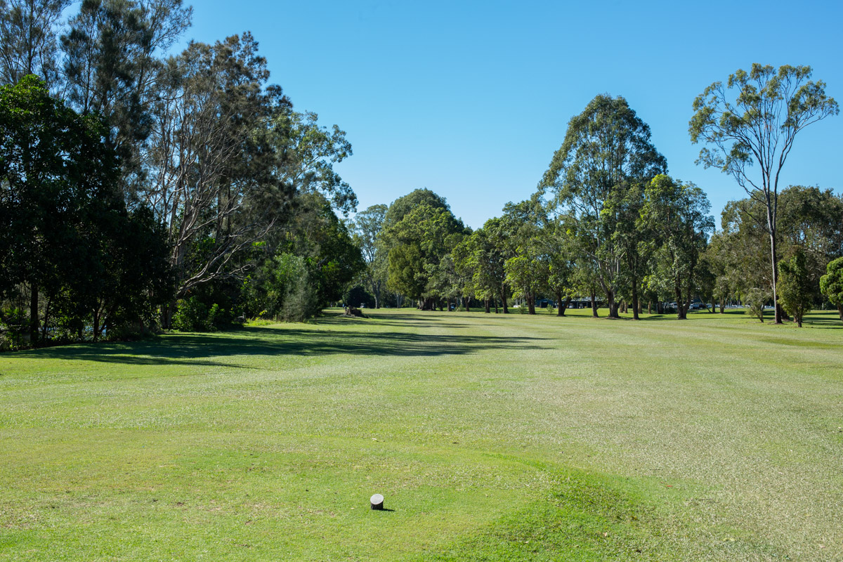 A slight dog-leg left drive from the first nine tee favours a drive hugging the left side of the fairway