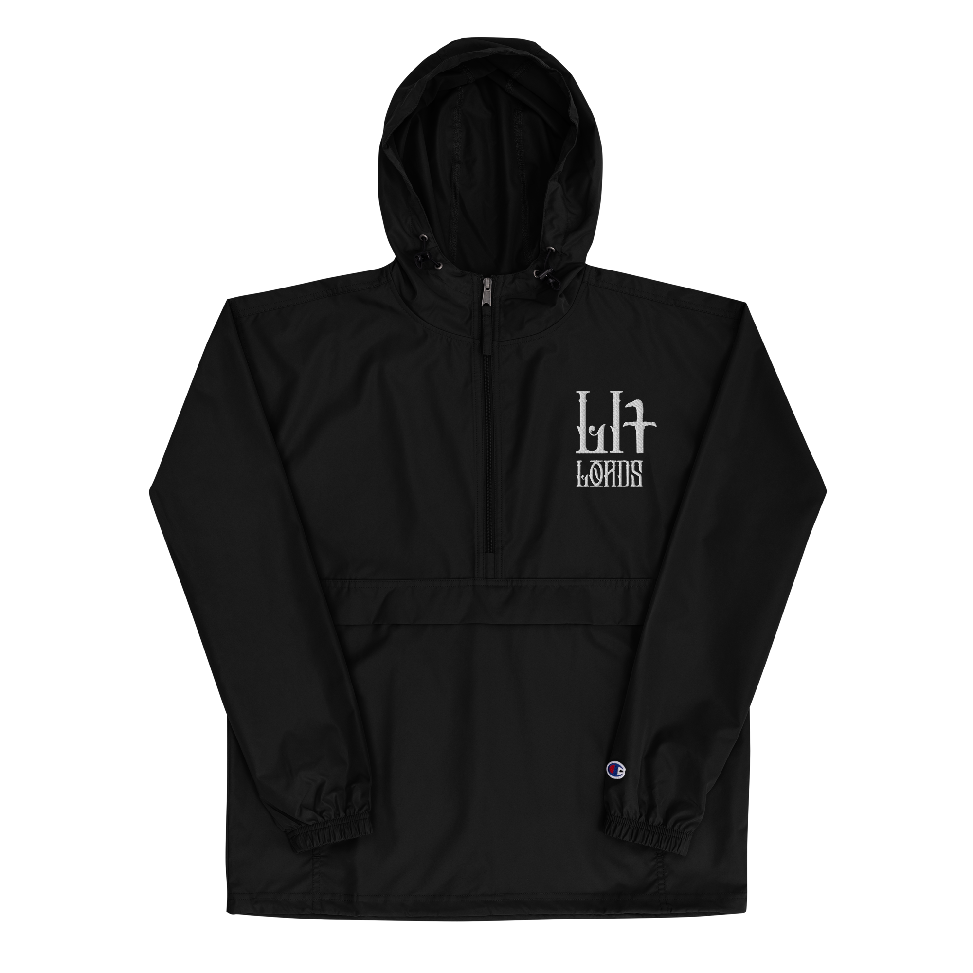 unisex-champion-packable-anorak-black-front-6a56248ae1db6.png