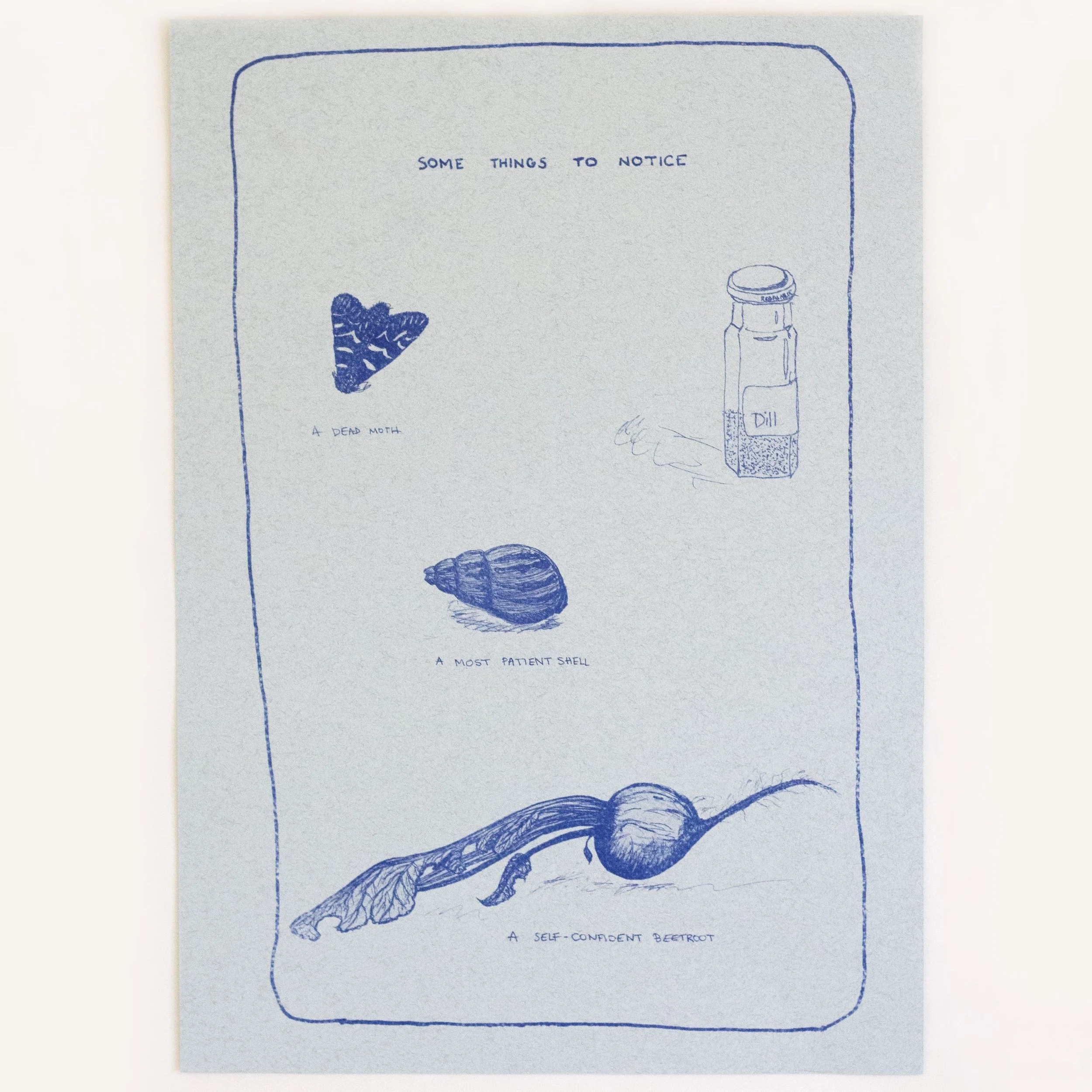 Some things, 2019. A3 risograph print on somerset velvet buff paper 280 gsm.