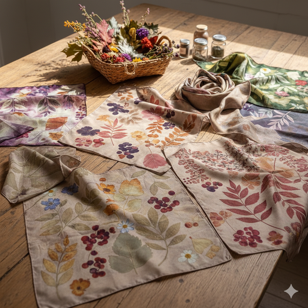 Laboratorio di tintura naturale su stoffa