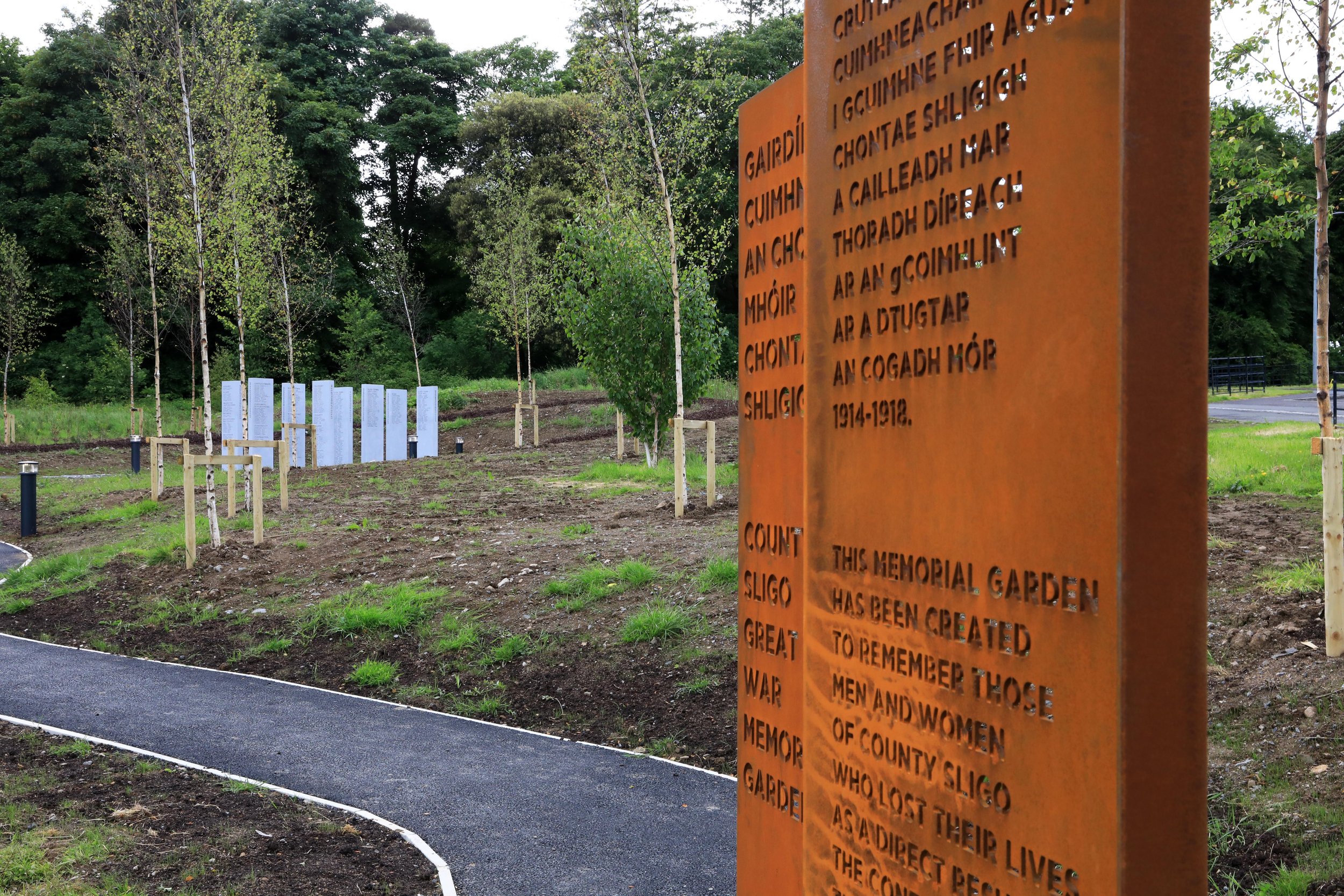 Corten Steel signage at the entrance to the memorial garden 