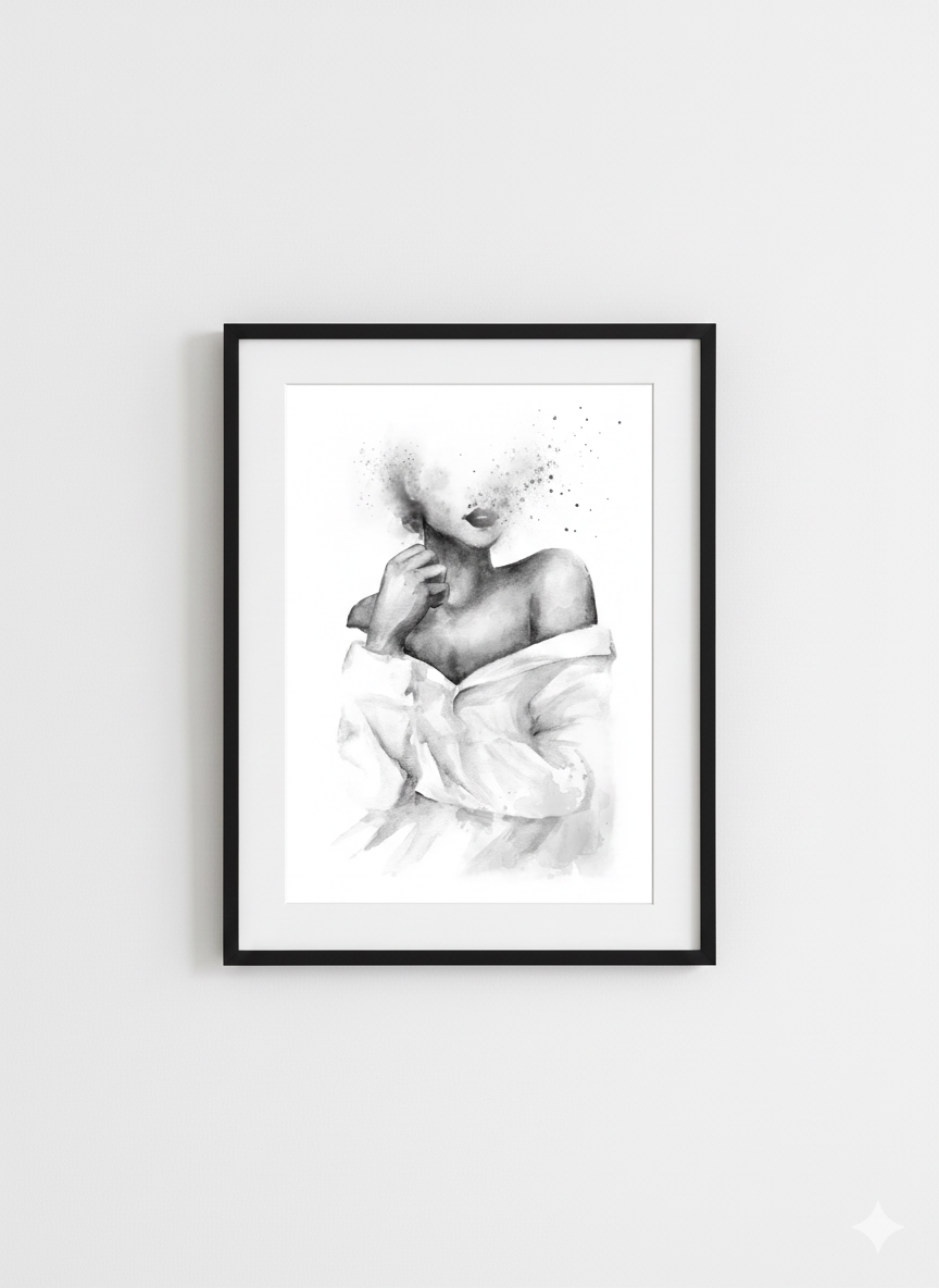 Water Colour Girl Monochrome Print
