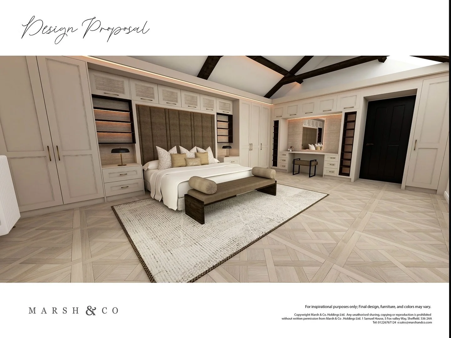 Dive into our detailed design proposal for this master bedroom project. This document outlines the vision, mood board, floor plan, and material selections, bringing our clients&rsquo; dream space to life before we even start. This is the first step i