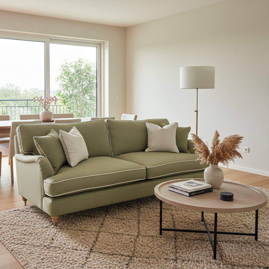 Hepburn Green Linen Sofa