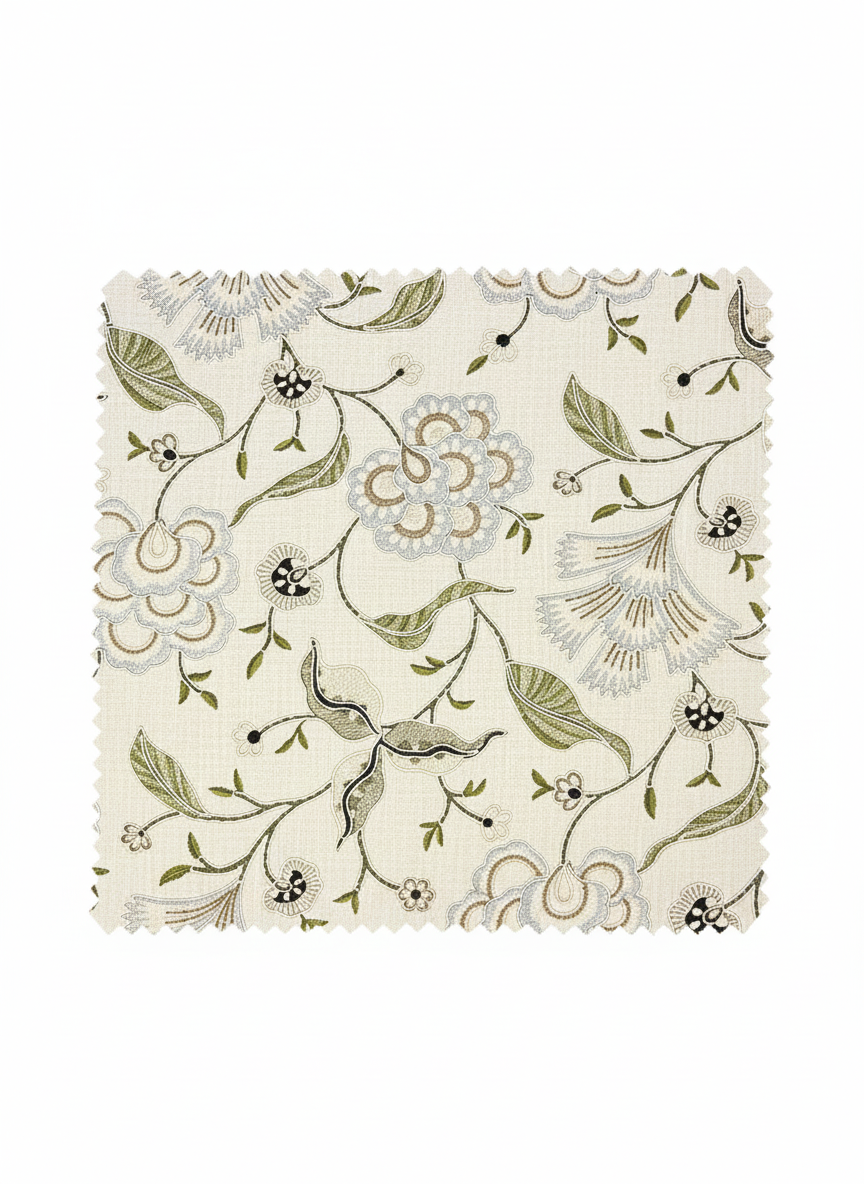 Botanical Serenity Embroidered Fabric (Remnant)