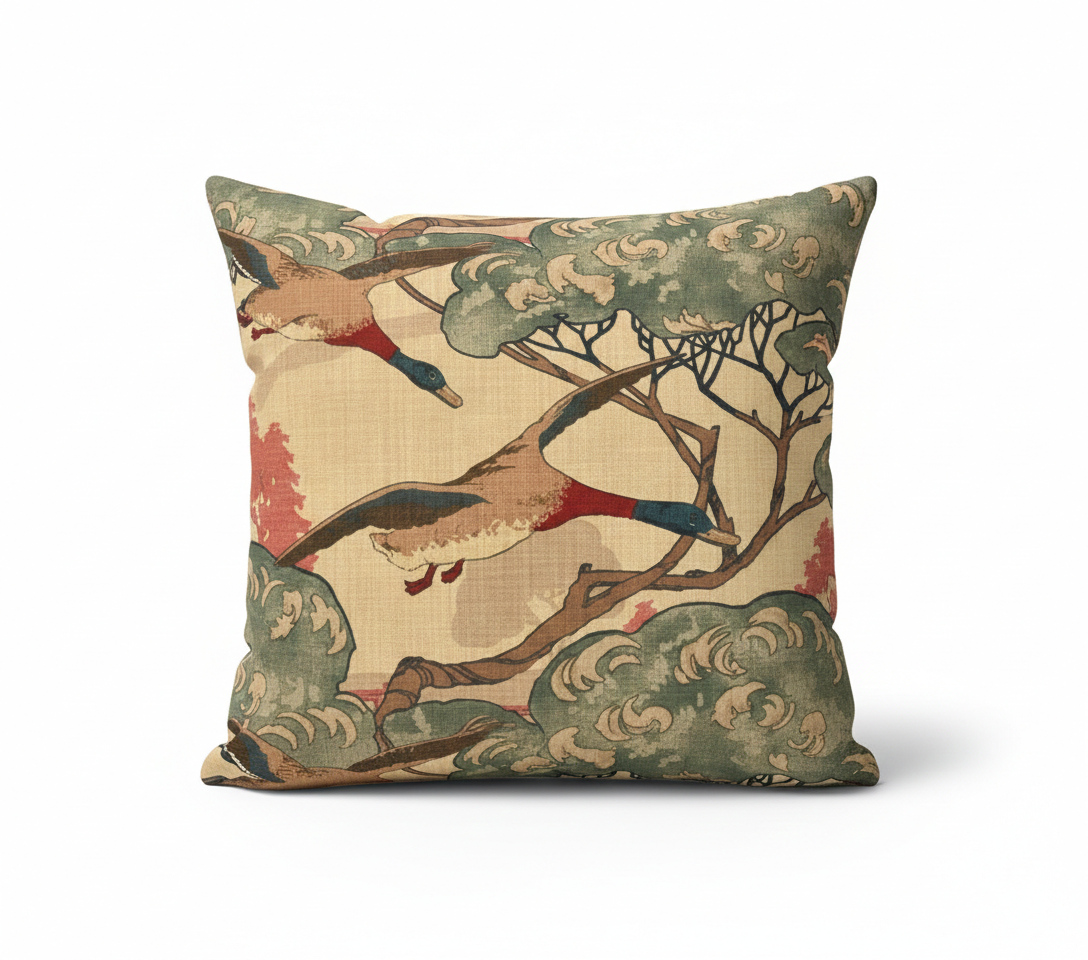 Mulberry Flying Ducks Linen Print Cushion