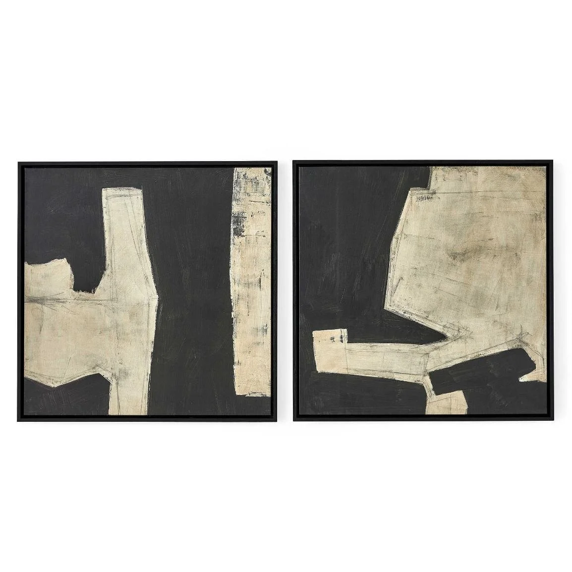 Block Pattern Monochrome Set of Two Canvas'