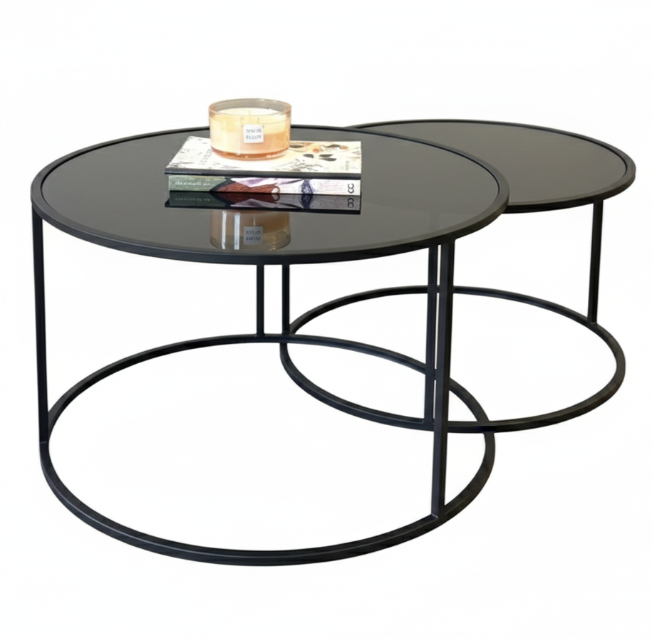 Black Glass Nest 2 Piece Coffee Table