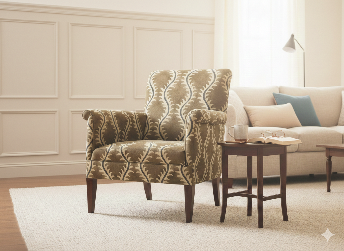 Bamford Library Chair Upholstered in Linwood Helter Skelter