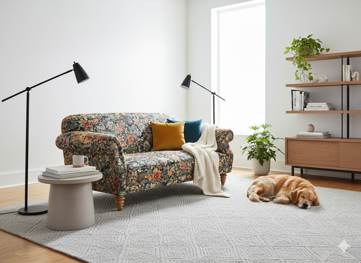 Bogart Sofa Upholstered in Maximalist Floral Fabric