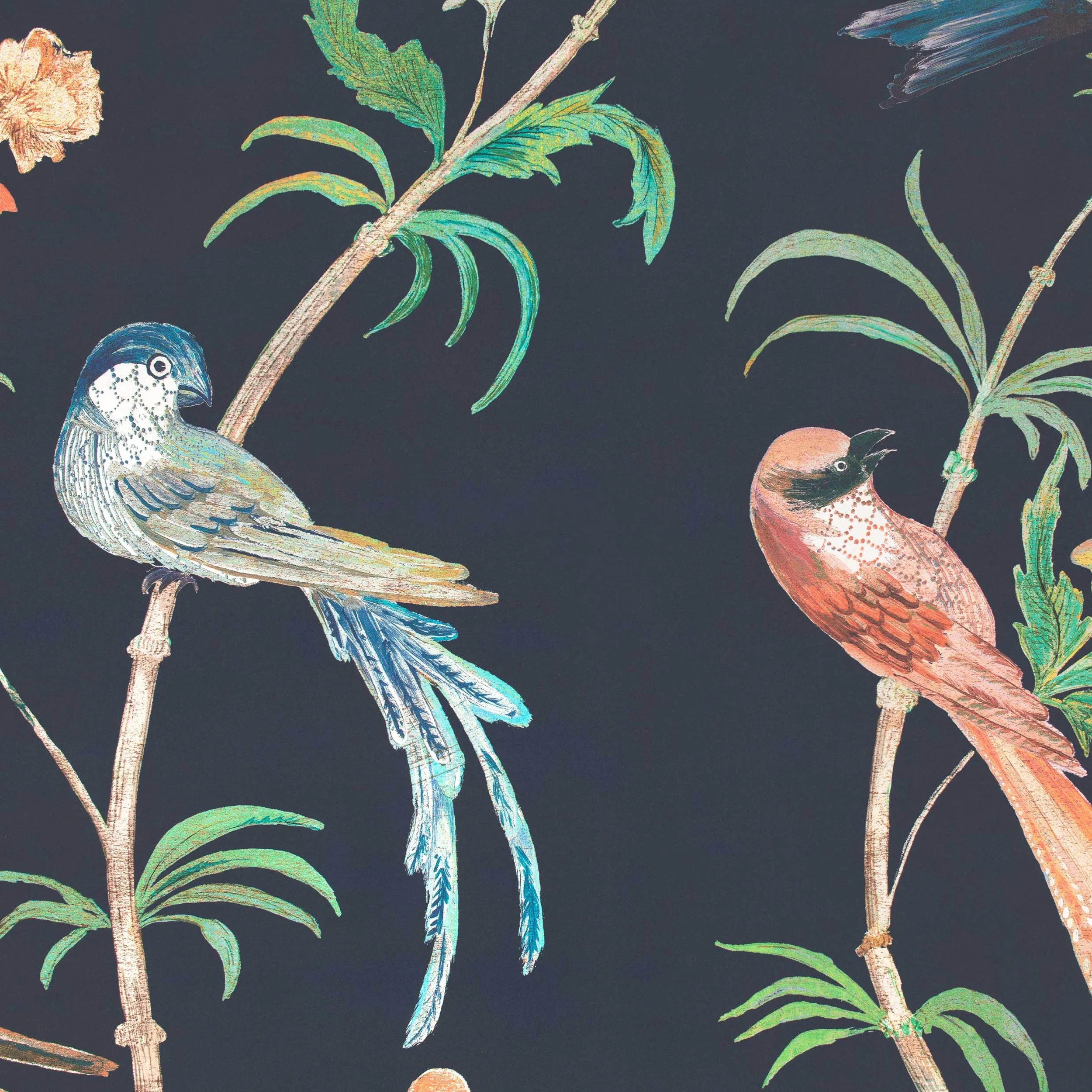 Contemporary Floral Bird Print Wallpaper