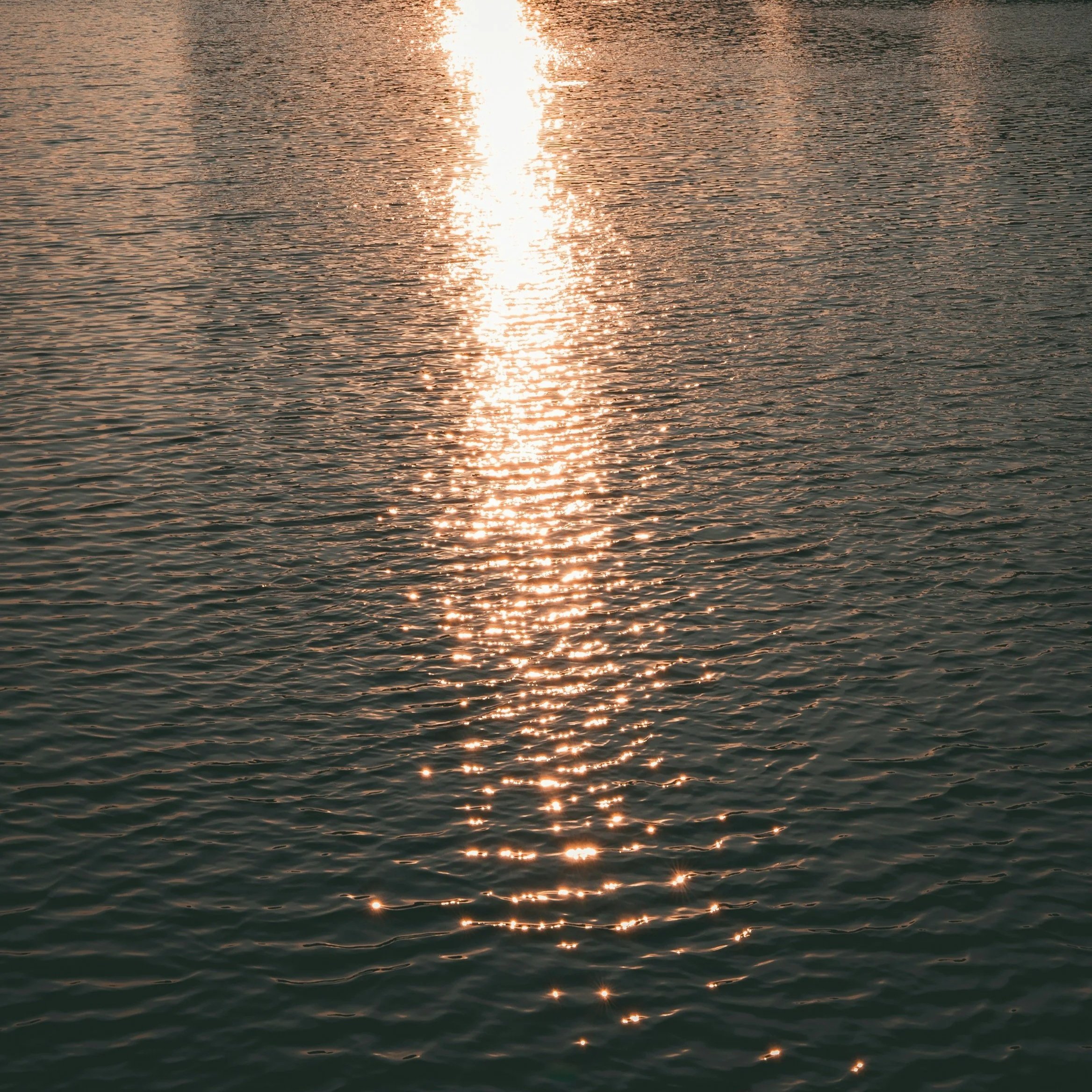Sunlight reflecting on a calm body of water at sunset or sunrise.