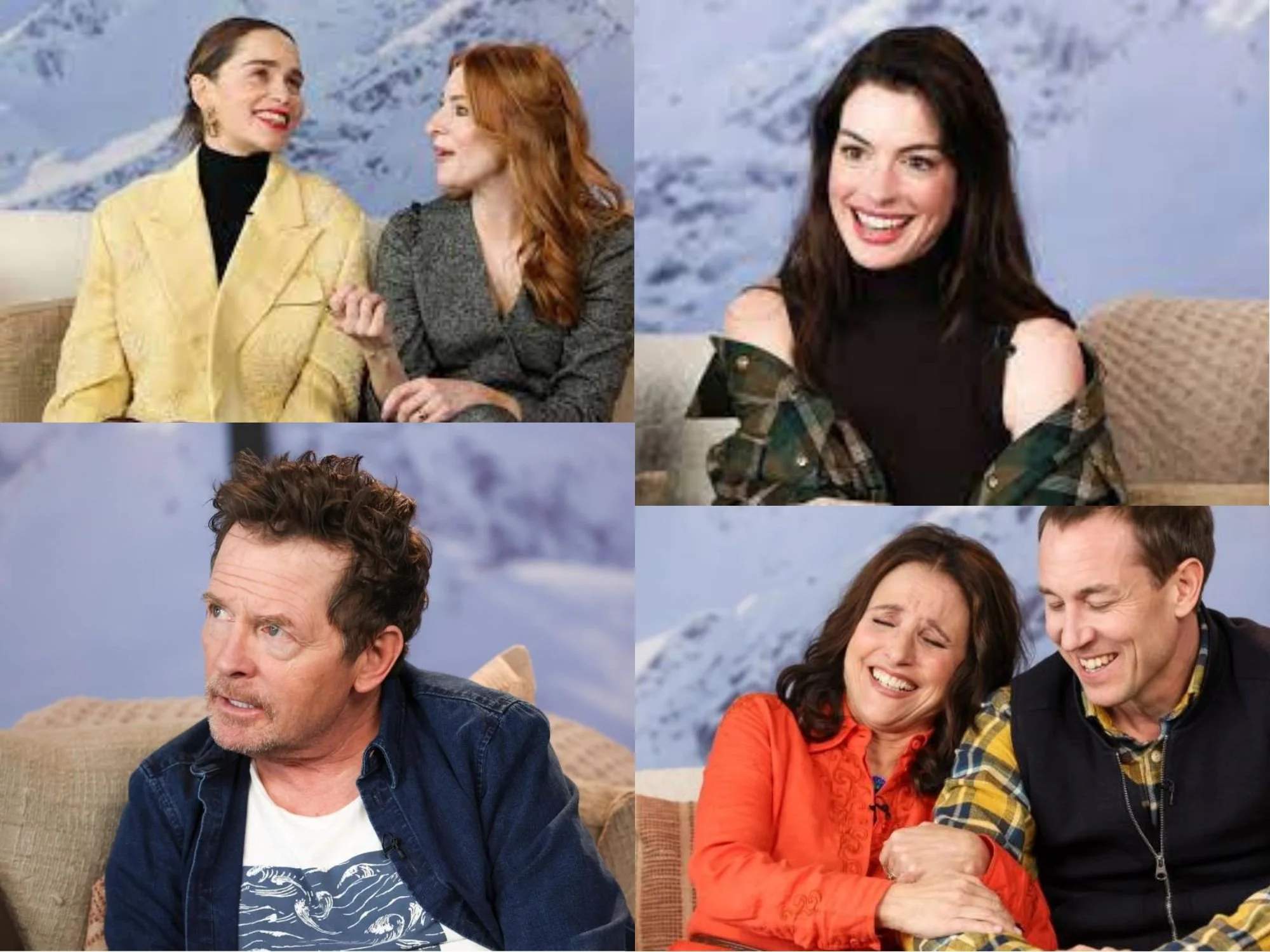 Anne Hathaway, Emilie Clarke, Michael J Fox, Julia Loius-Dreyfus, Sundance Film Fest, celebrities, Kimball Terrace, 2023 Park City backdrop