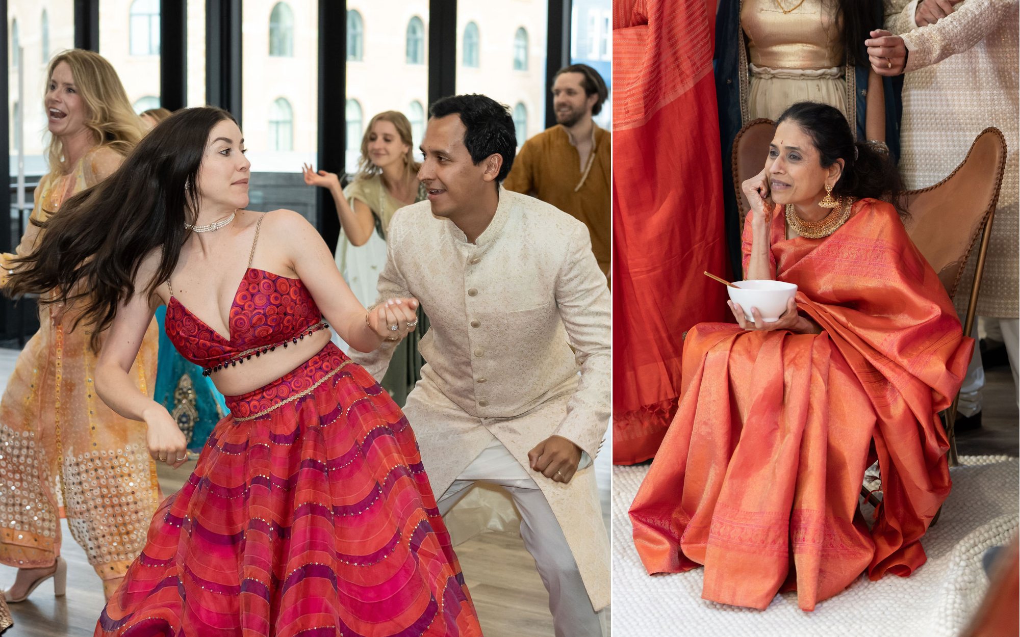 sangeet dancing, Indian woman watching dancers