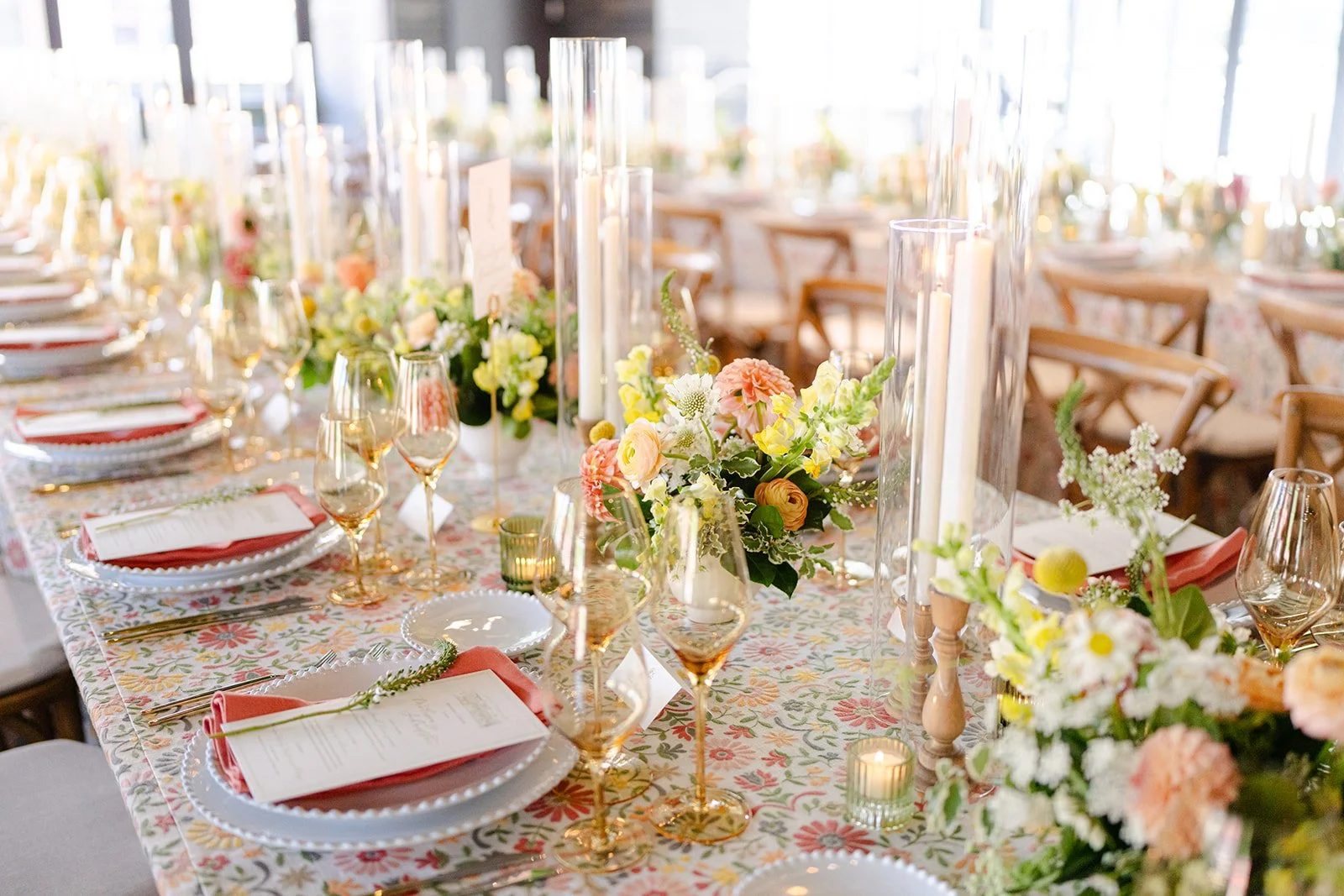 pink and white tablescape, summer Utah wedding, Kimball Terrace, summer wedding place settings