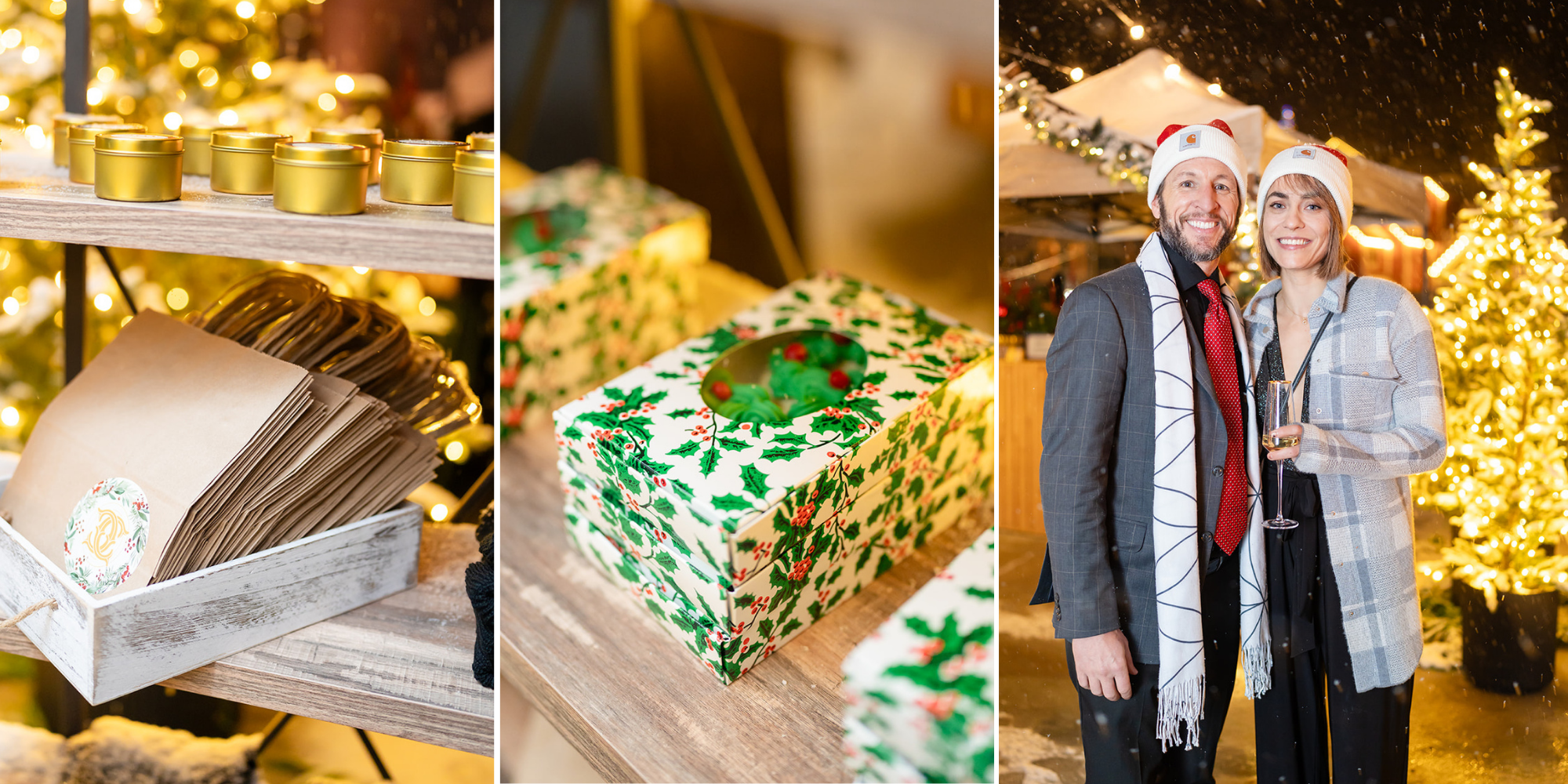 gold and green decorations, guests at elevated Christmas celebration, sugar cookies, Park City Christmas, Park city celebration