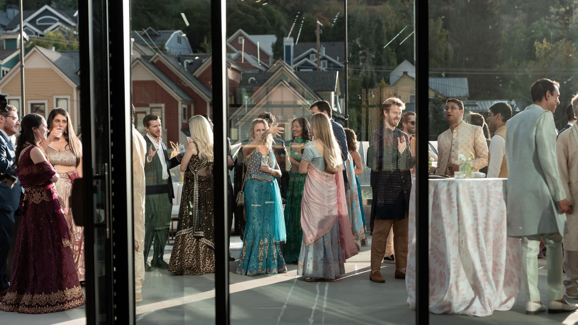 guests mingle at destination wedding in Park City Utah