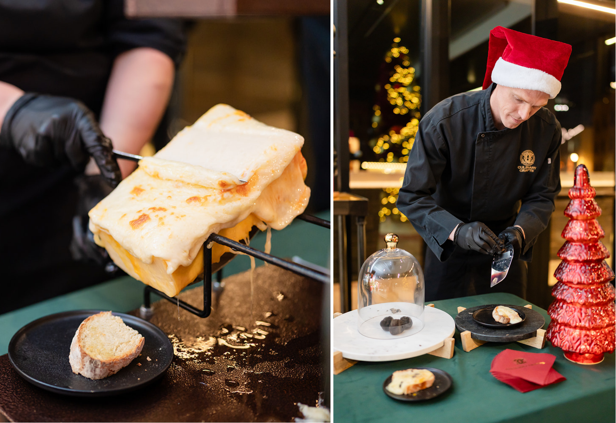 raclette, melting cheese, cheese on toast, raclette station, Culinary Crafts, Utah catering, seasonal catering