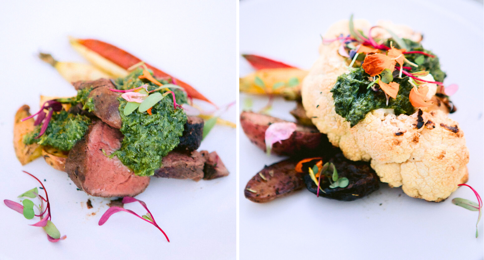 cauliflower steak and beef steak