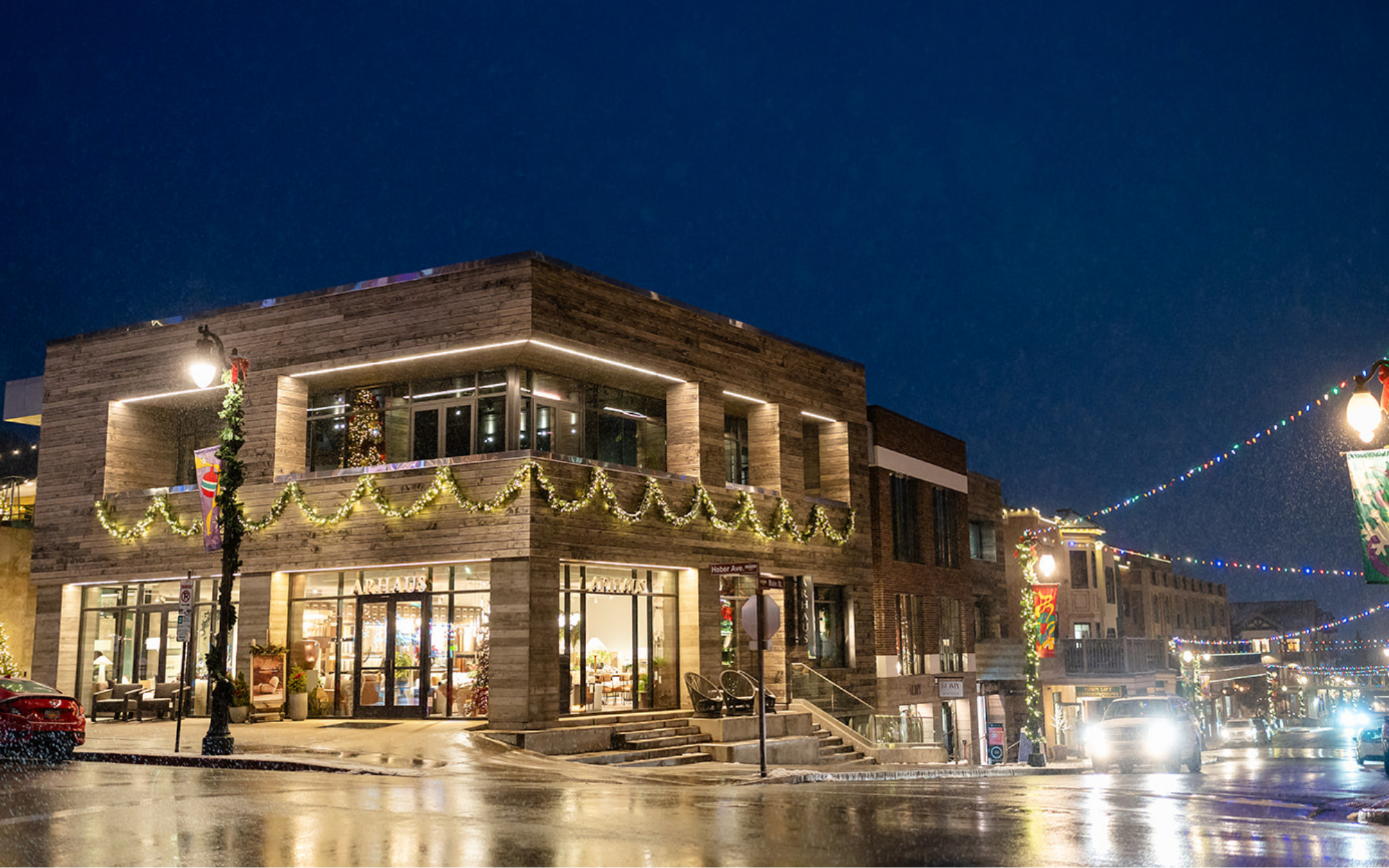 Kimball Terrace Park City, Kimball Terrace at night, Park City Christmas, Kimball Terrace at Christmas, Christmas lights in Park City