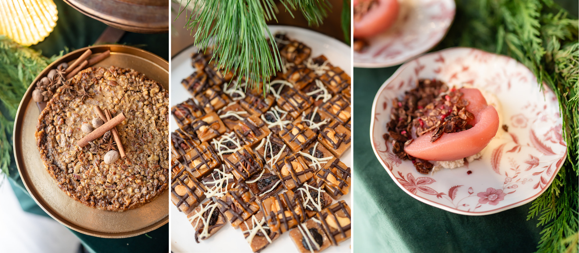 holiday desserts, poached pear, toffee, cinnamon cake,