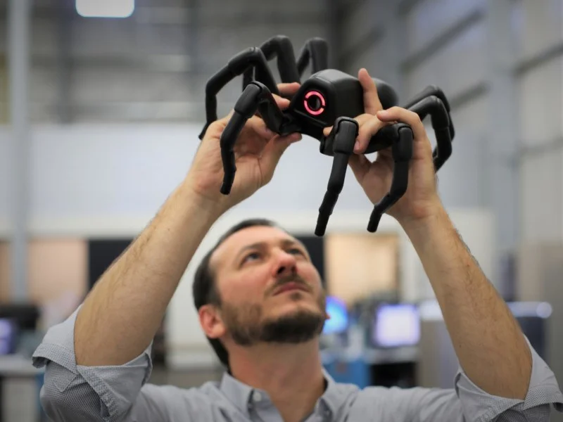 Director of R&D Rob Gosnell studies a robotic spider