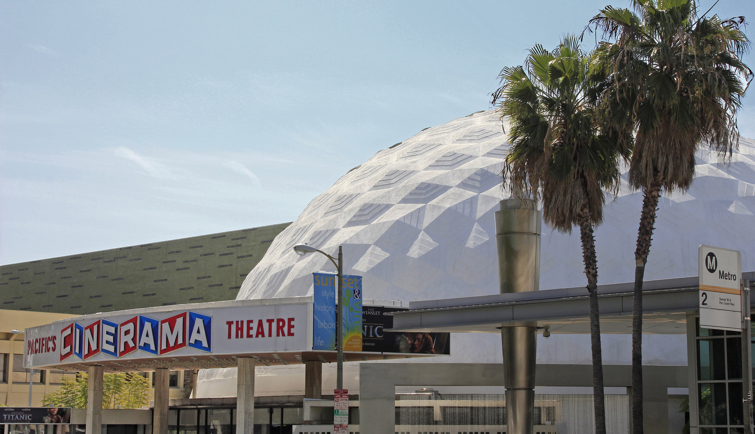 Cinerama Dome - Welton Beckett. 1963. The ArcLight cinemas 70mm theatre on Sunset Boulevard in Hollywood is one of only three dome theaters remaining in the world today.