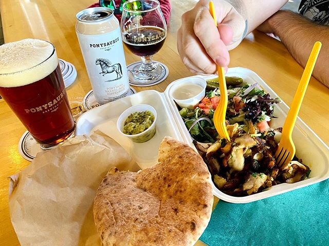This weekend calls for beers and delicious food like our chicken shawarma plate!
📍Today we'll be at 1️⃣ @artmarketdurham from 10 AM-12:20 PM &amp; 2️⃣ @ponysaurusbrewing from 2-10 PM!