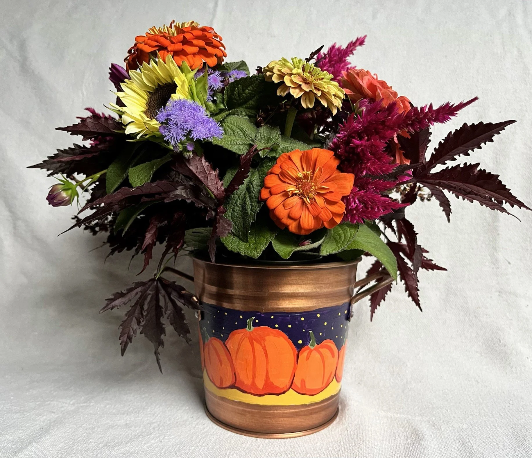 Hand Painted Pumpkin Patch Decorative Tin