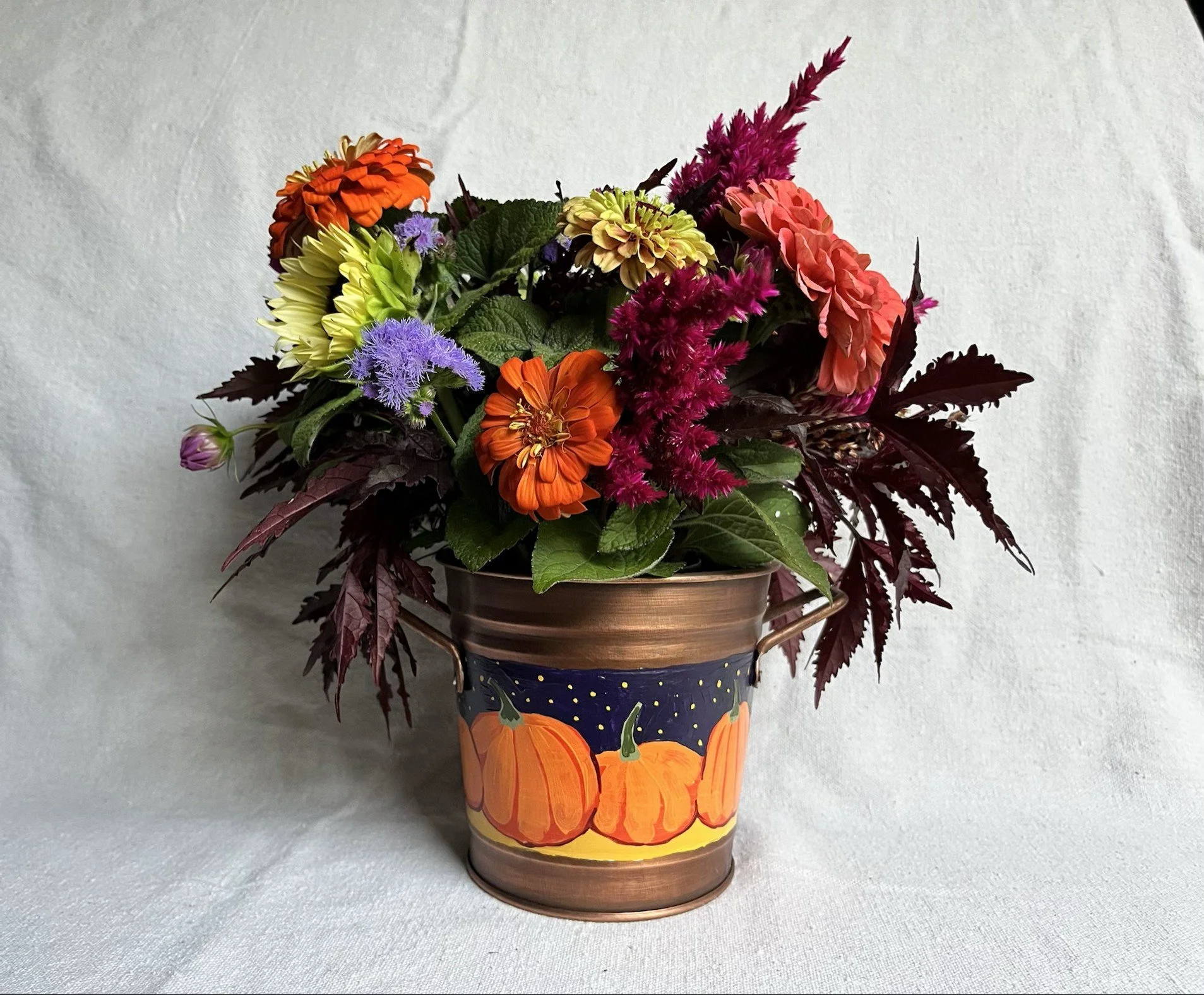 Hand Painted Pumpkin Patch Decorative Tin