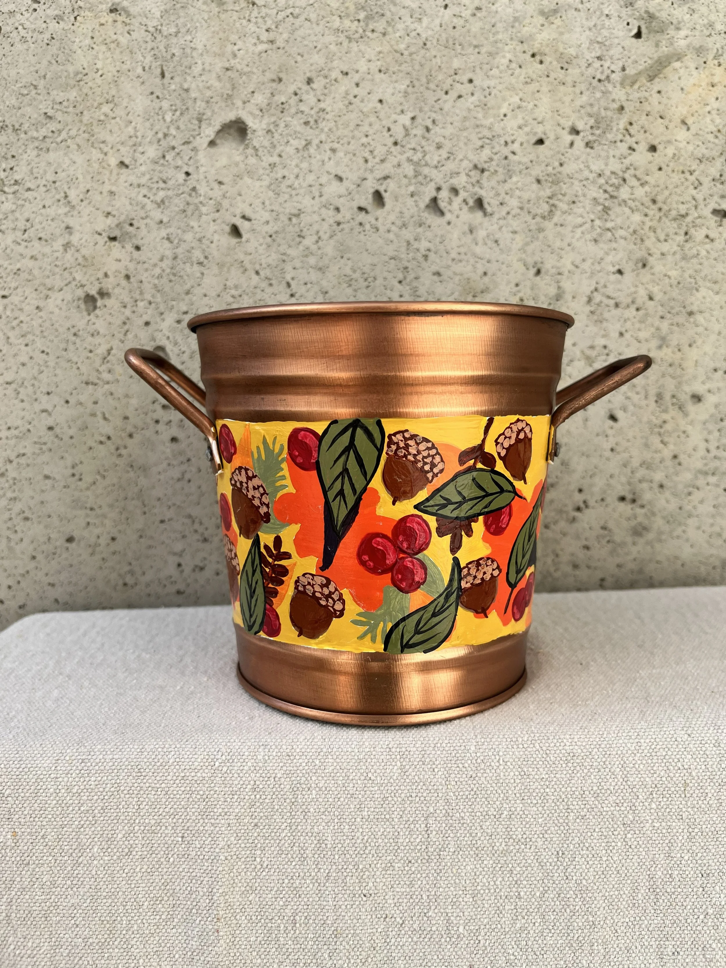 Hand Painted Autumn Acorns Decorative Tin