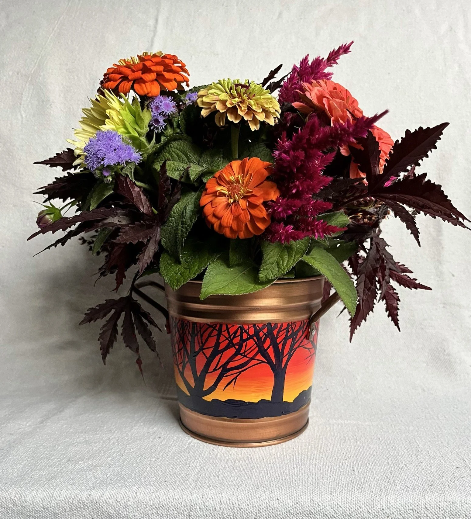 Hand Painted Autumn Trees Tin Pail